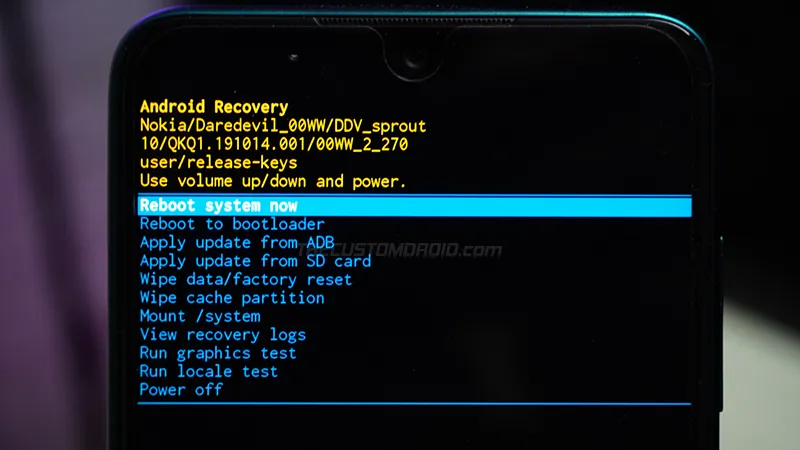 Select 'Reboot System Now' after installing OTA update on Nokia 8.3
