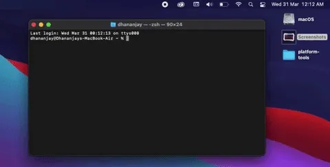 Dragging the Platform-Tools folder in Terminal