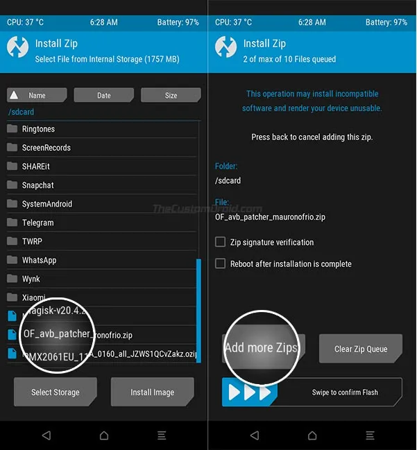 Add AVB Patcher ZIP to TWRP Flashing Queue on Realme 6 Pro