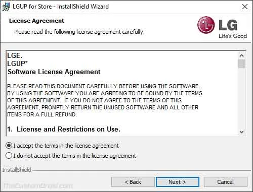 Accept the License Terms in LGUP Tool Installer Window
