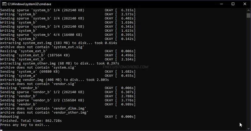 Android 11 factory image flashing process complete