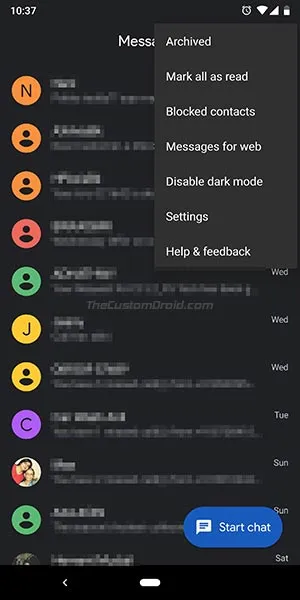 Android Messages 3.5 Dark Mode