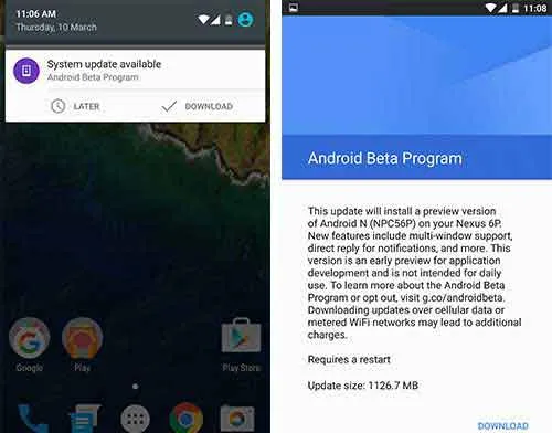 enroll in Android Beta Program Update Notification