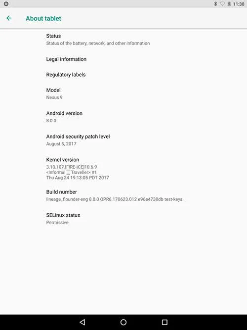 Install Android Oreo on Nexus 9 via LineageOS 15 - About Phone