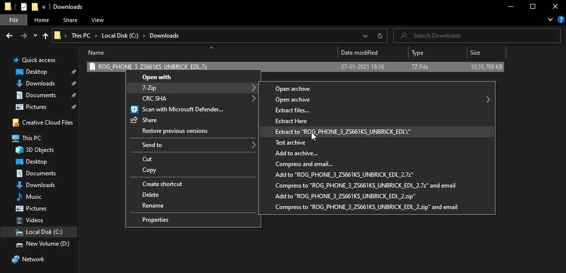 Extract EDL unbrick tool package on the computer