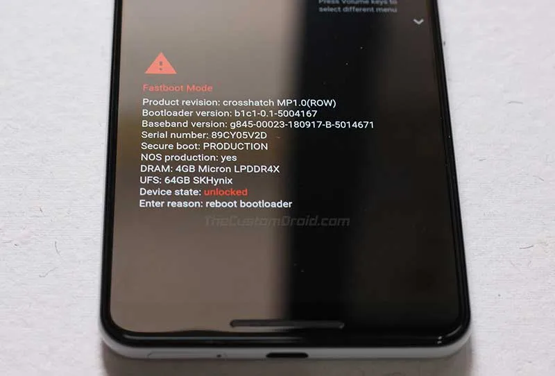 Boot Google Pixel 3 XL into Bootloader Mode