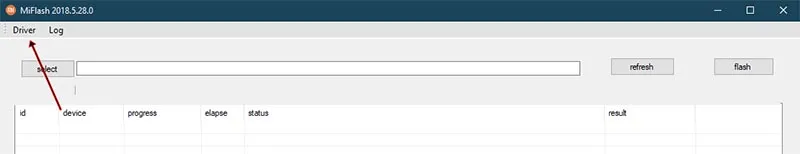 Click on the 'Driver' Option in the MiFlash Tool