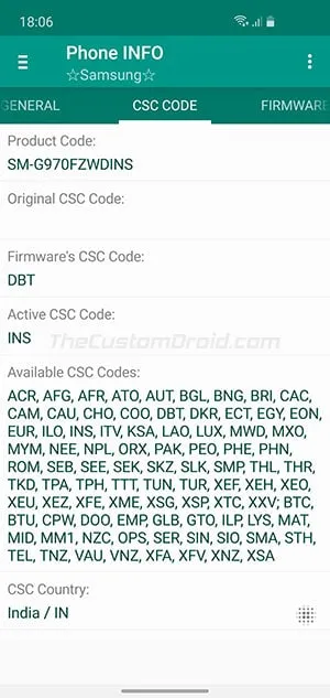Check Samsung Device CSC in INFO SAM App