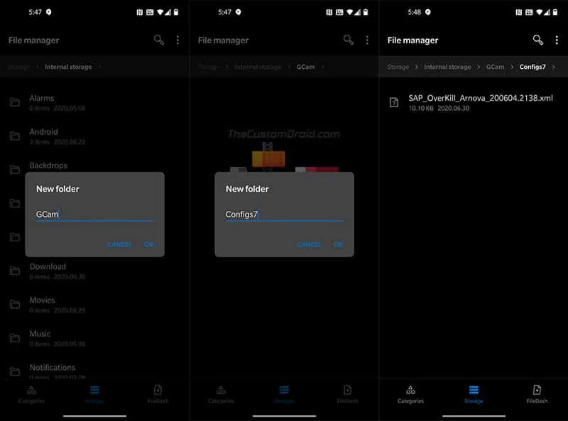 Copy Config XML File to GCam/Configs7/ Folder on OnePlus 7 Series