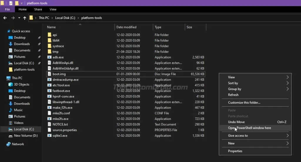 Copy Stock Boot Image to the Platform-tools Folder