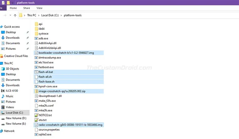 Copy the extracted Android 10 factory image to Android platform-tools folder