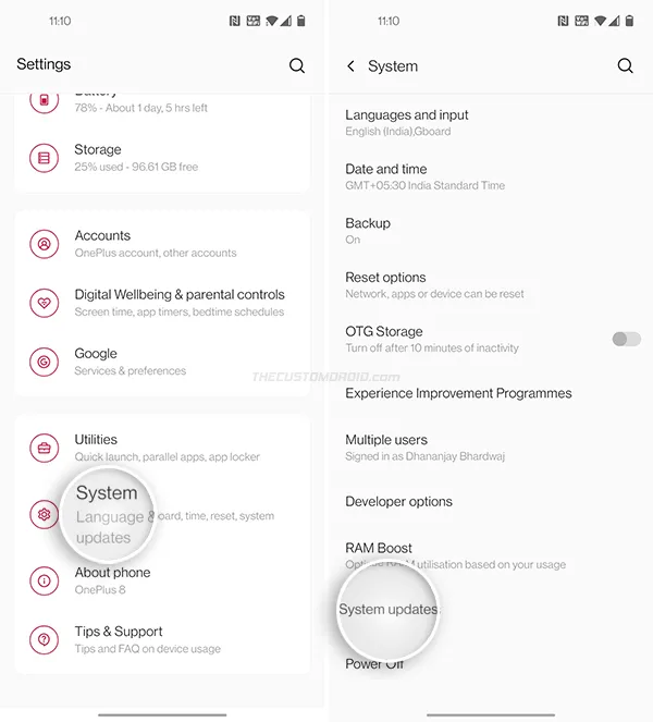 Go to Settings > System > System updates