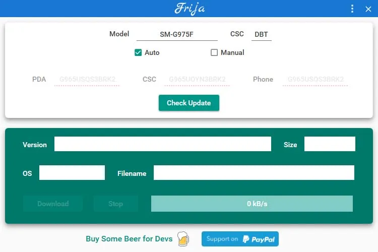 Enter your Samsung Galaxy Device's Model and CSC in Frija Tool