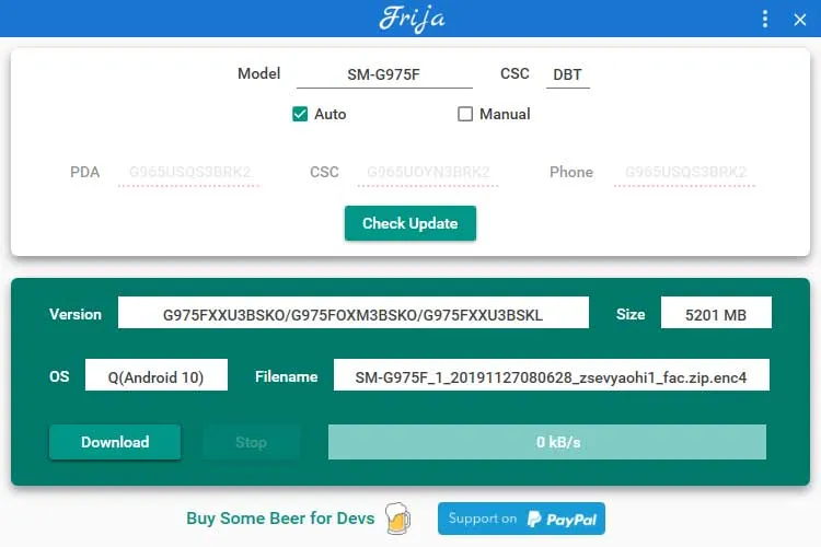 Frija Tool checks for latest stock firmware on Samsung Firmware Update Server