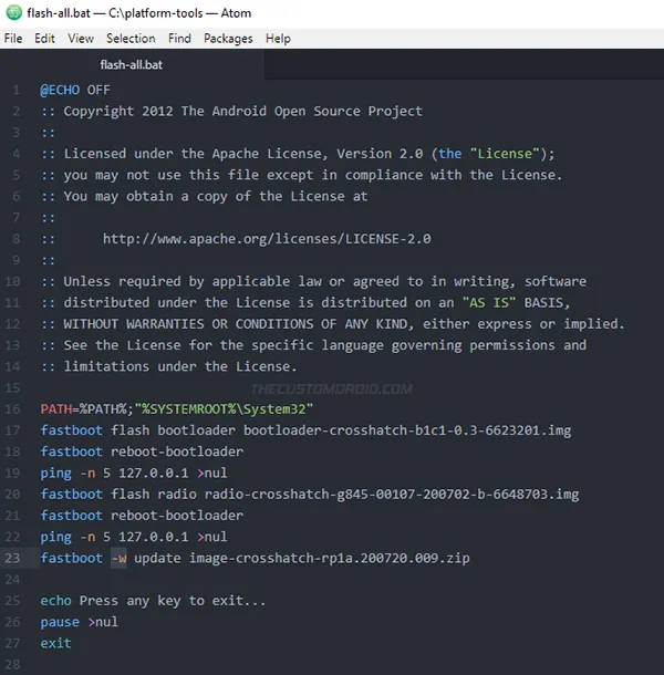 Edit Android 11 factory image flash script