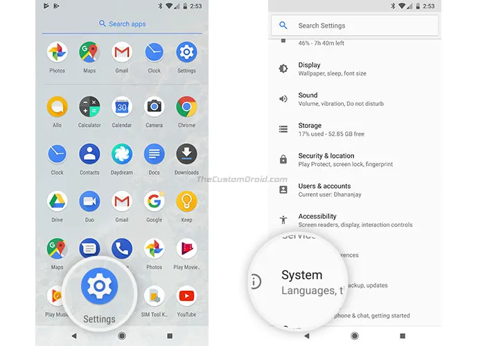 Enable Active Edge on Google Pixel 2 - Go to Settings