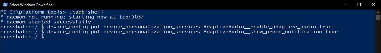 Enter ADB shell commands to enable Adaptive Sound on Pixel without root
