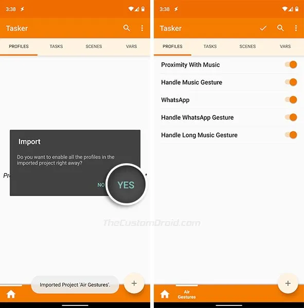 Enable all included profiles in Air Gesture Tasker plugin
