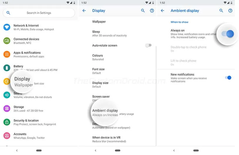 Enable Always-On Display on Google Pixel and Pixel XL in Device Settings