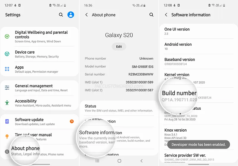 Enable Developer Options on Samsung Galaxy S20