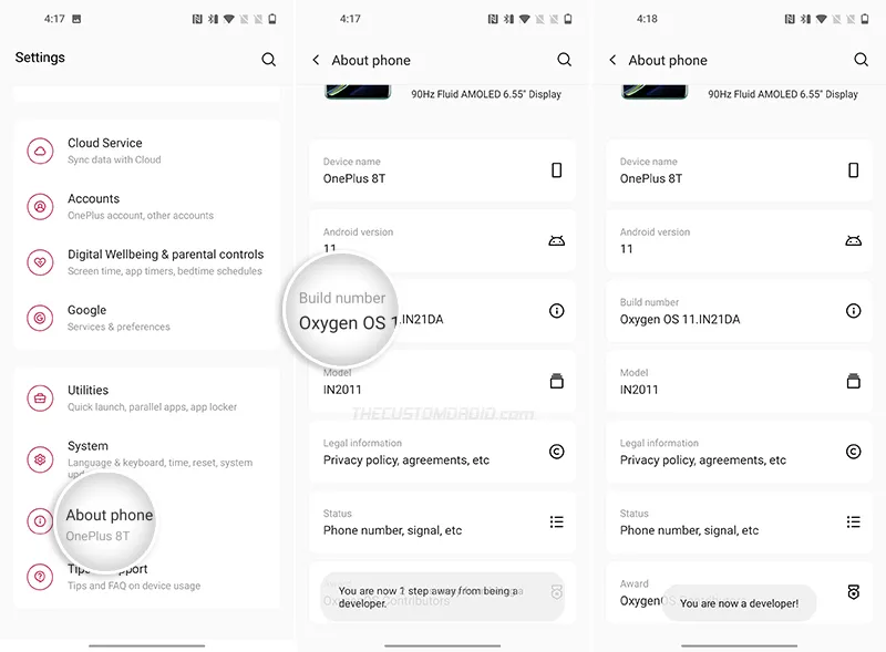 Enabling Developer Options on OnePlus 8T