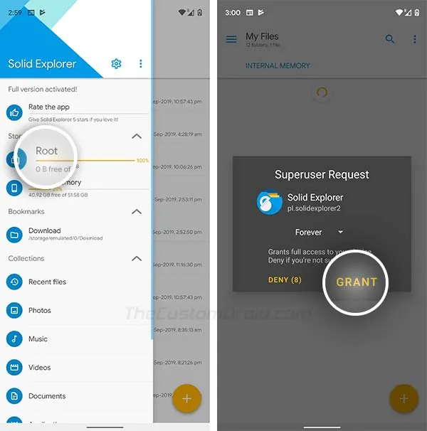 Enable Gmail Dark Theme on Android - Open Root directory in Solid Explorer