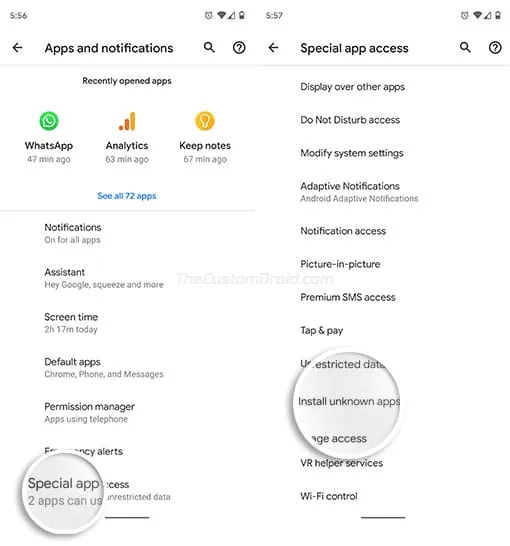 Enable 'Install Unknown Apps' on Android Oreo and Above - Go to 'Advanced' and Select 'Special app access'