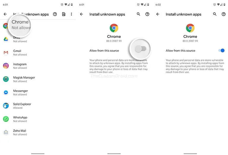 Enable 'Install Unknown Apps' on Android Oreo and Above - Turn on 'Allow from this source'