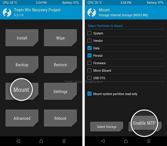 Enable MTP in TWRP on Samsung Galaxy S9 or S9 Plus