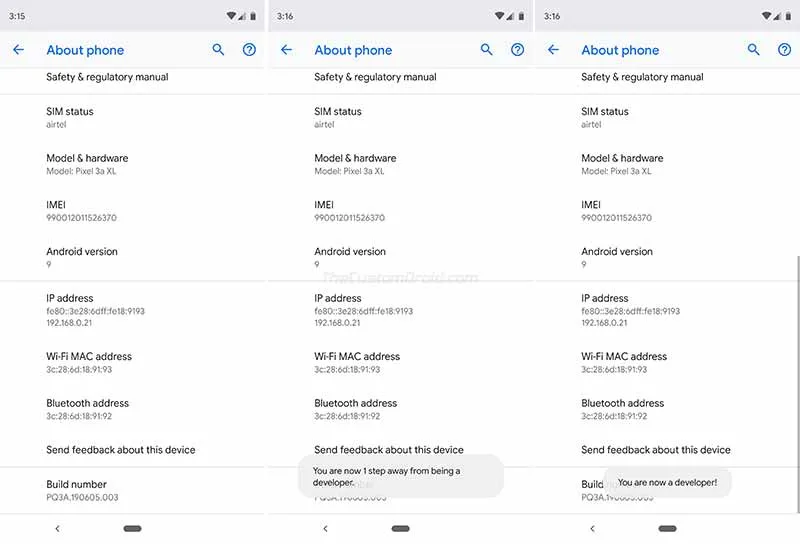 Enable Developer Options on Google Pixel 3a/Pixel 3a XL