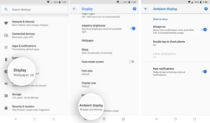 Pixel 2 Always On Display in Settings