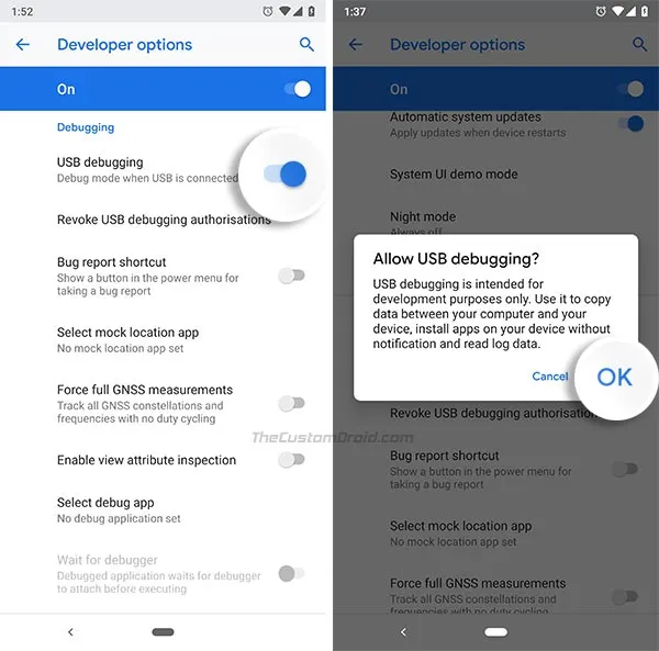 Enable USB Debugging on Android Pie - Turn on USB Debugging Toggle