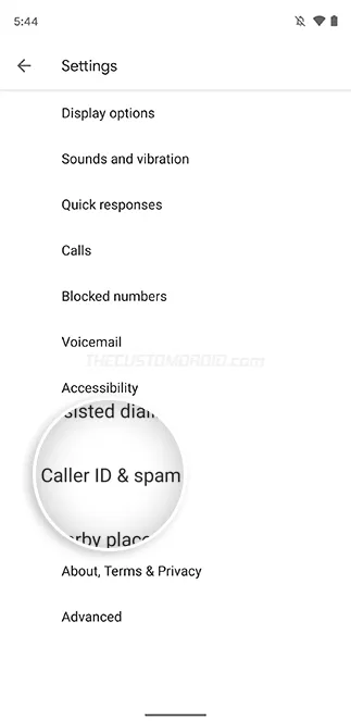 Select 'Caller ID and spam' in Google Phone App's Settings