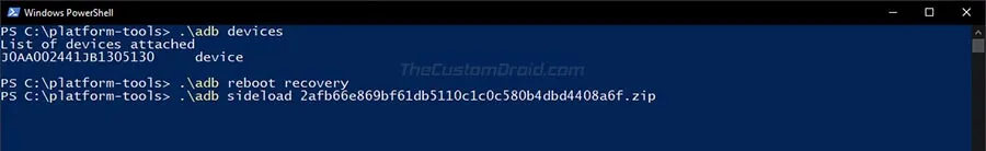 Enter ADB Sideload Command to Install OTA Update on Nokua 7.1
