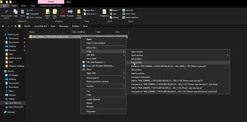 Extract ROG Phone 2 RAW Firmware File on PC