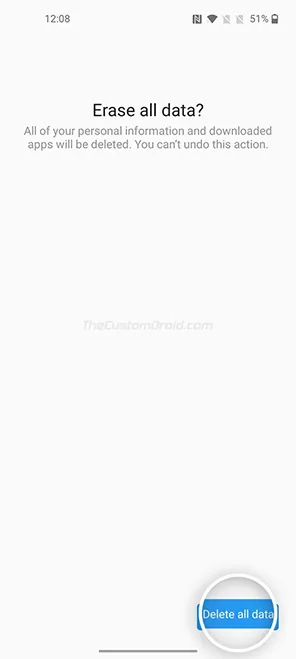 Confirm to factory reset the OnePlus Nord