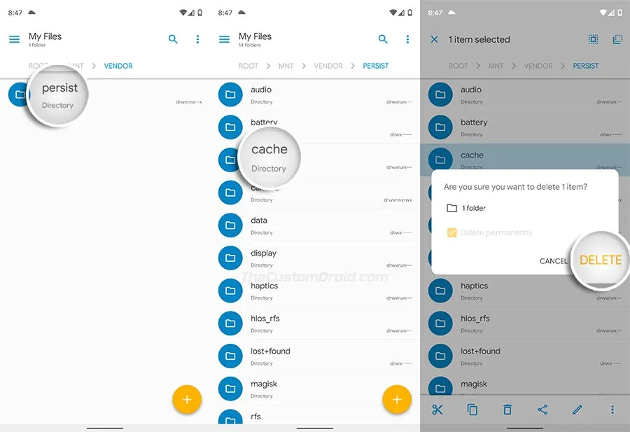 Delete TWRP cache and logs from 'Persist' partition