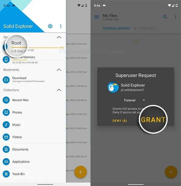 Grant root permissions to Solid Explorer app