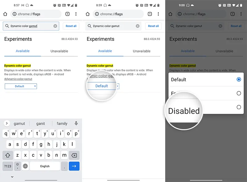 Find and disable Dynamic color gamut flag in Chrome