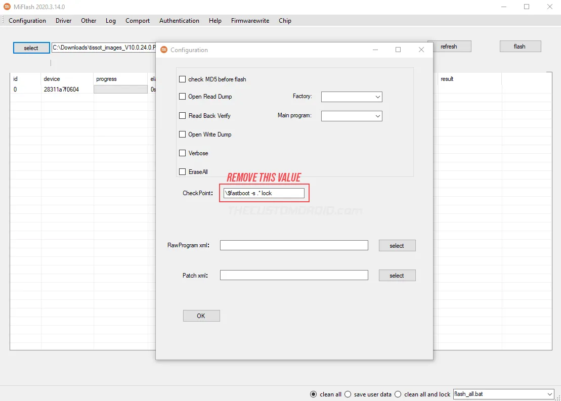 Fix 'Not catch checkpoint, flash is not done' error in Mi Flash Tool