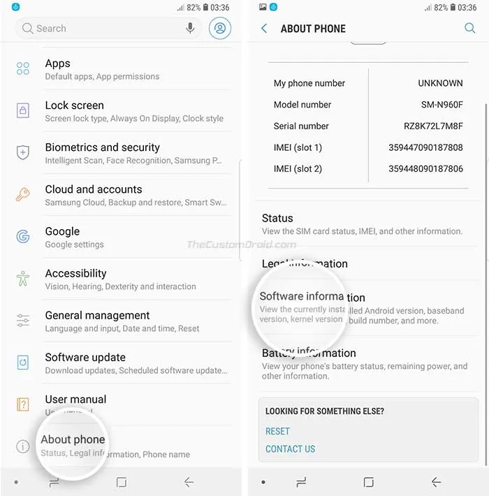 Fix Missing OEM Unlock Toggle on Samsung Galaxy Devices - Go to About Phone -> Software Information