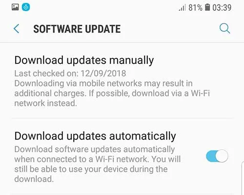 Fix Missing OEM Unlock Toggle on Samsung Galaxy Devices - Tap on 'Download updates manually'
