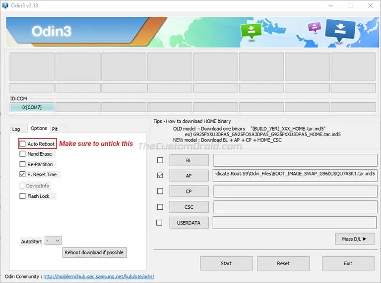 Flash BootSwap.tar.md5 File on Snapdragon Galaxy S9/S9+/Note 9 using Odin Tool