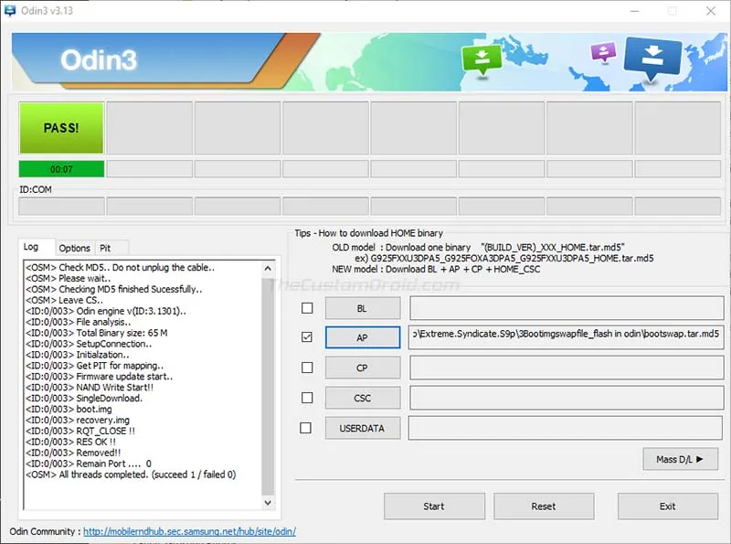 Flash BootSwap Tar on Snapdragon Galaxy S9/S9+/Note 9 using Odin Tool