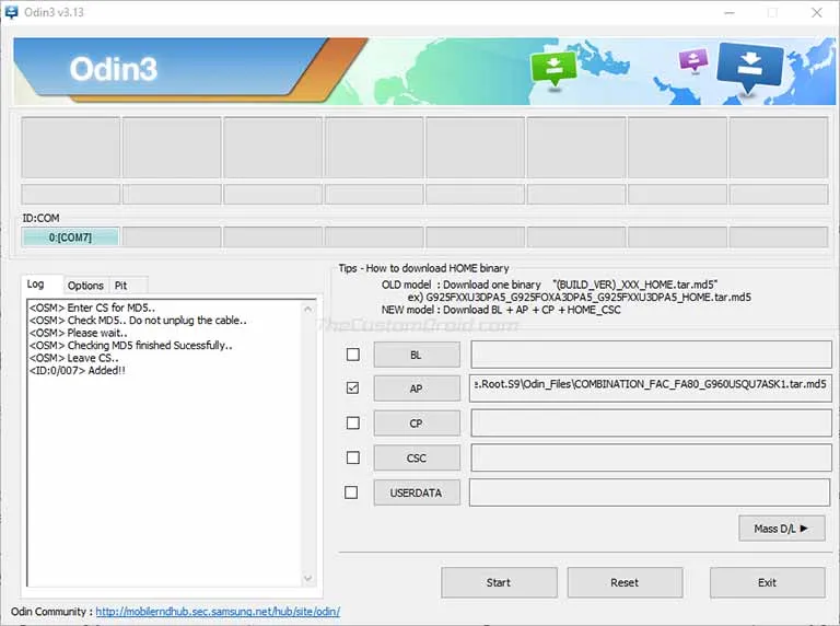 Flash Combination Firmware on Snapdragon Galaxy S9/S9+/Note 9 using Odin Tool