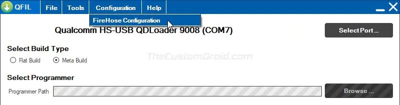 Open 'Firehose Configuration' from QFIL Program