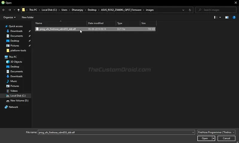Load Firmware File with elf or mbn format in QFIL Program