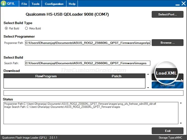 Load RAW Program and Patch XML Files in QFIL