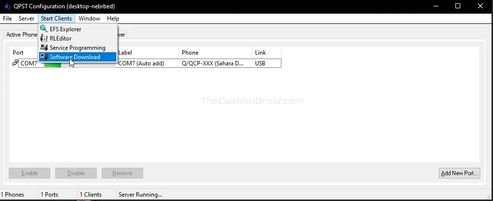 Launch Software Download Program through QPST Config