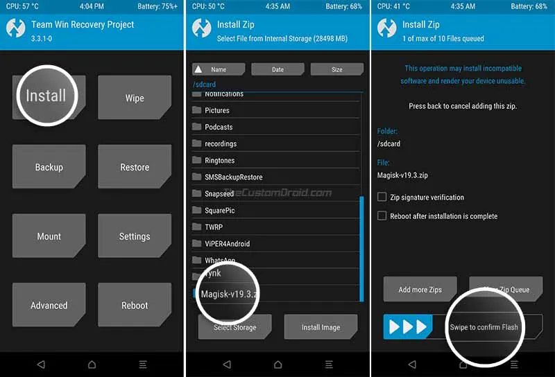 Flash Magisk Installer zip in TWRP to root Moto G7/Moto G7 Plus